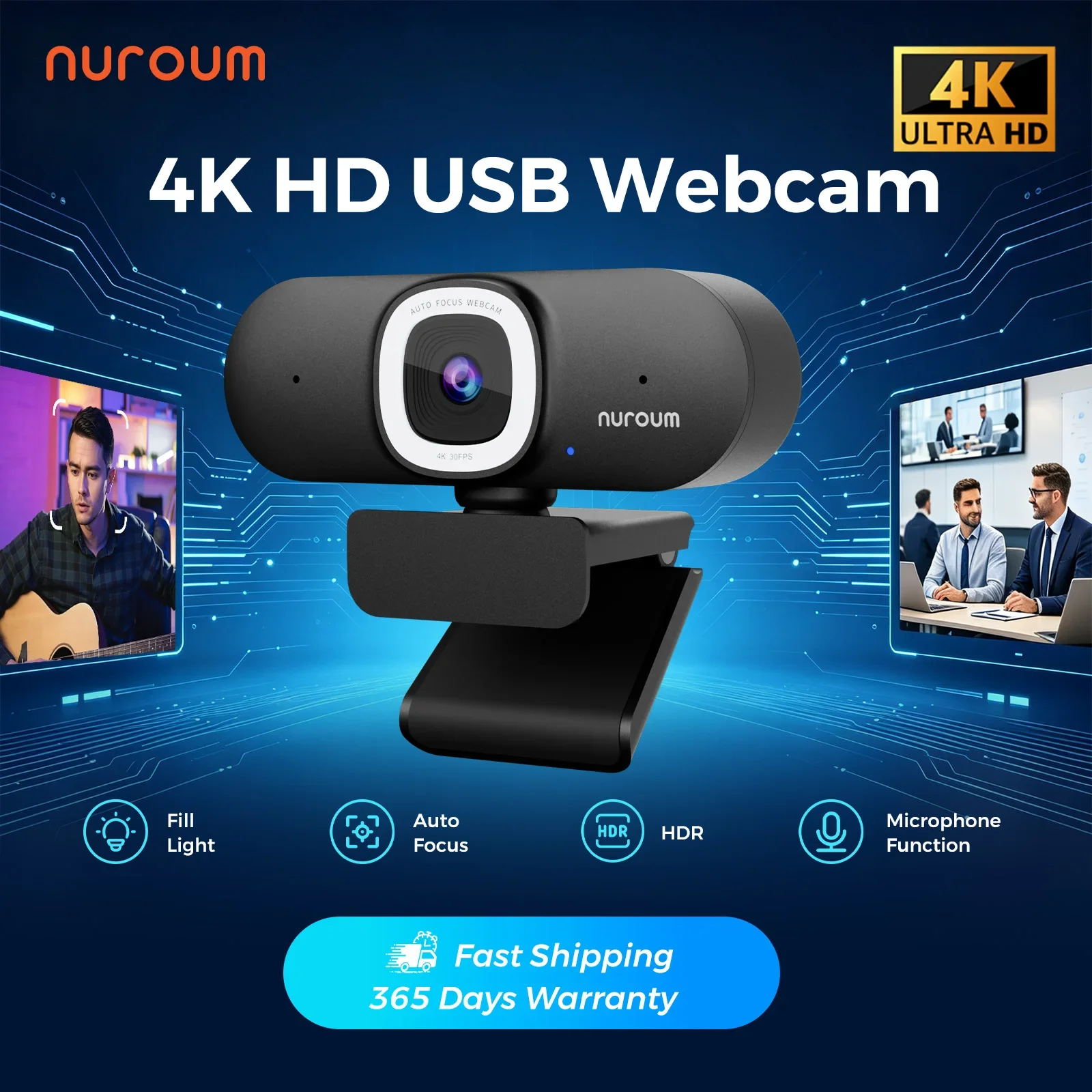 NUROUM V32AFL 4K webcam with m - Webcam Ring Light review and price